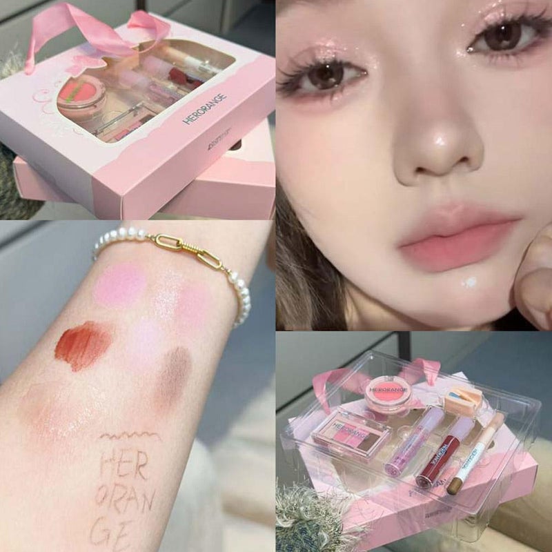 herorange Mini Makeup Set Matte Blush Eyeshadow Palette Lip Gloss Eyeliner Makeup Set